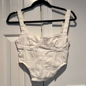 Zara White Denim Cropped Bustier Top
